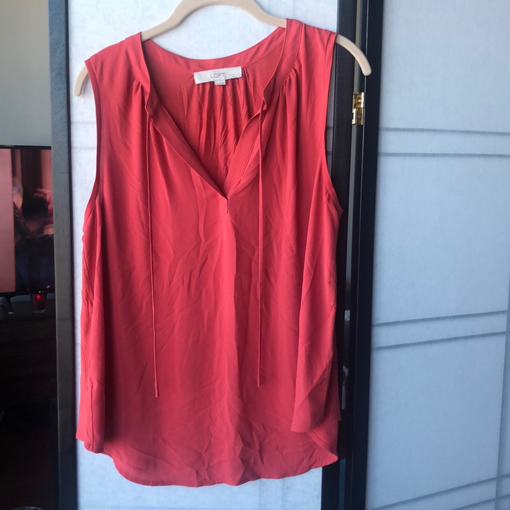 Orange/ Coral tie neck blouse